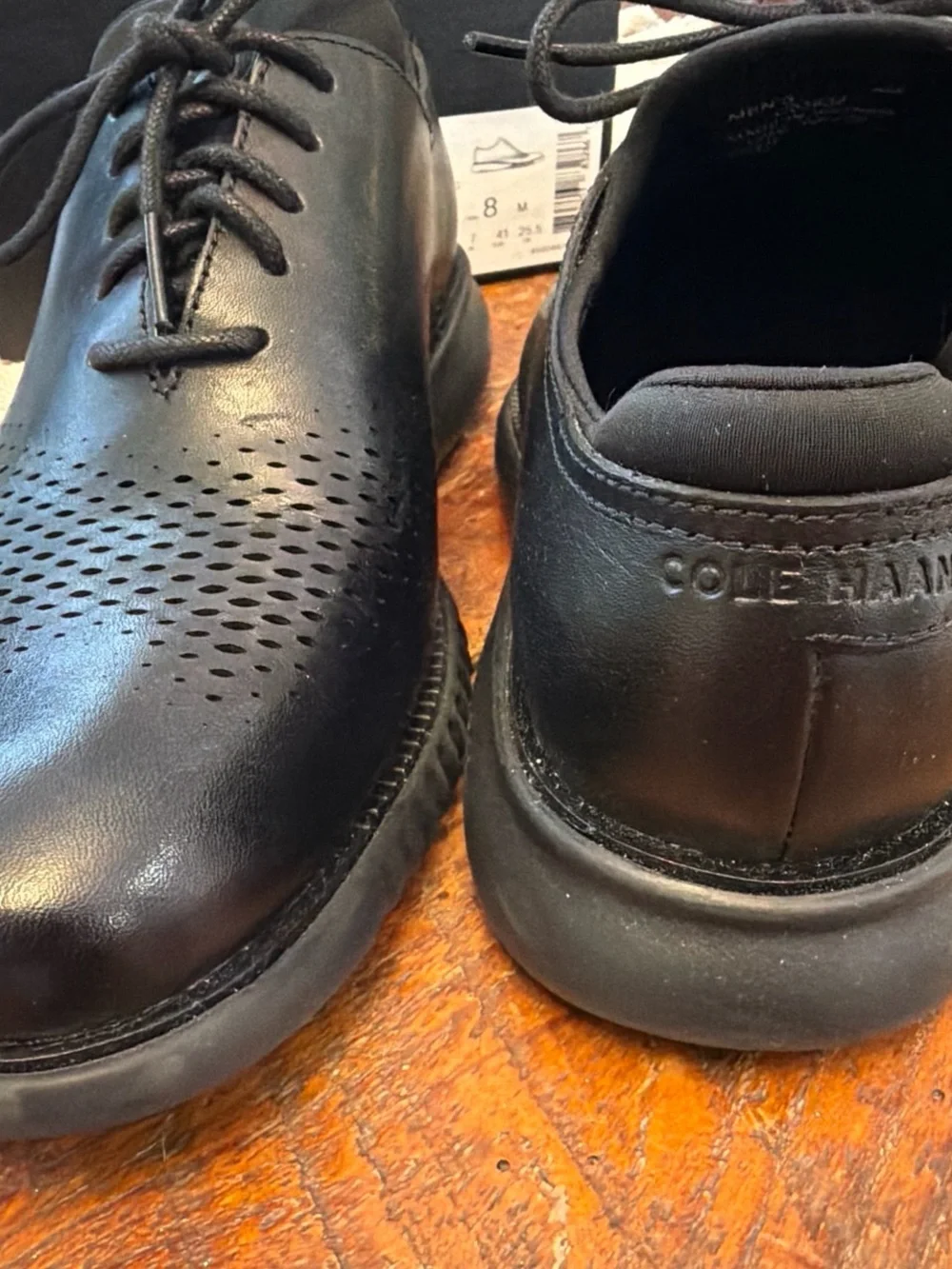 Cole Haan Black Perforated Leather Oxford Shoes